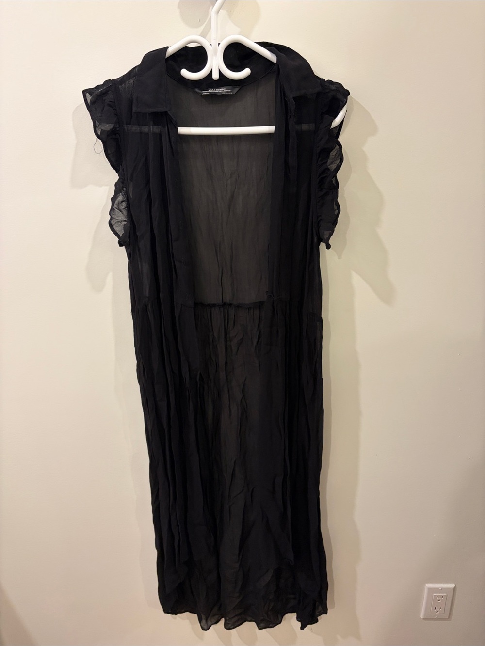 Zara Black Sheer Button-Down Shirt